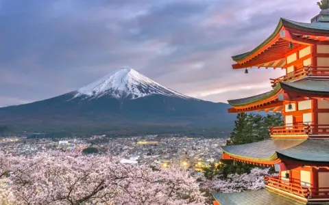 Wiosna w Japonii: kwitnące wiśnie, pagoda i ośnieżony Fudżi. Ciekawe ciekawostki o Japonii czekają!