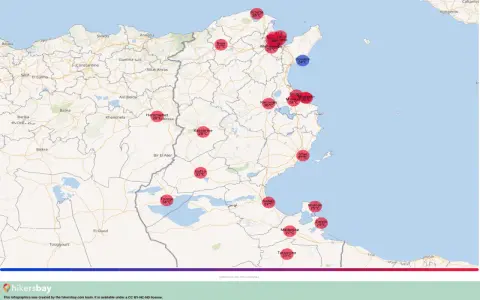 Mapa temperatur w Tunezji w maju: od 24°C w Douane do 34°C w Tozeur.