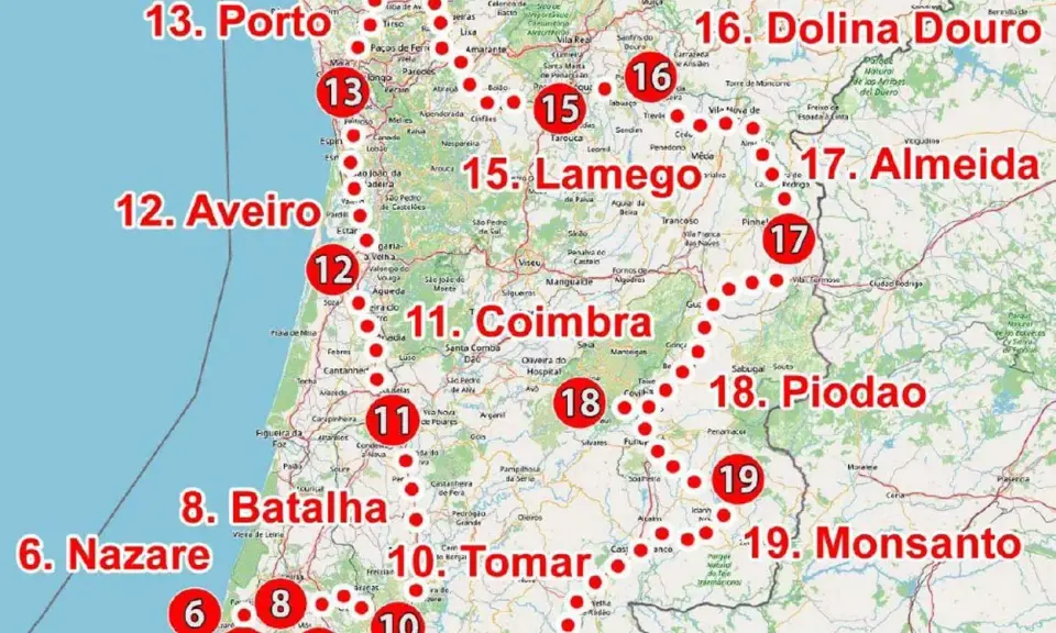 Mapa Portugal z zaznaczonymi miastami i trasami. Gdzie leży Portugalia? Na zachodzie Europy, na Półwyspie Iberyjskim.